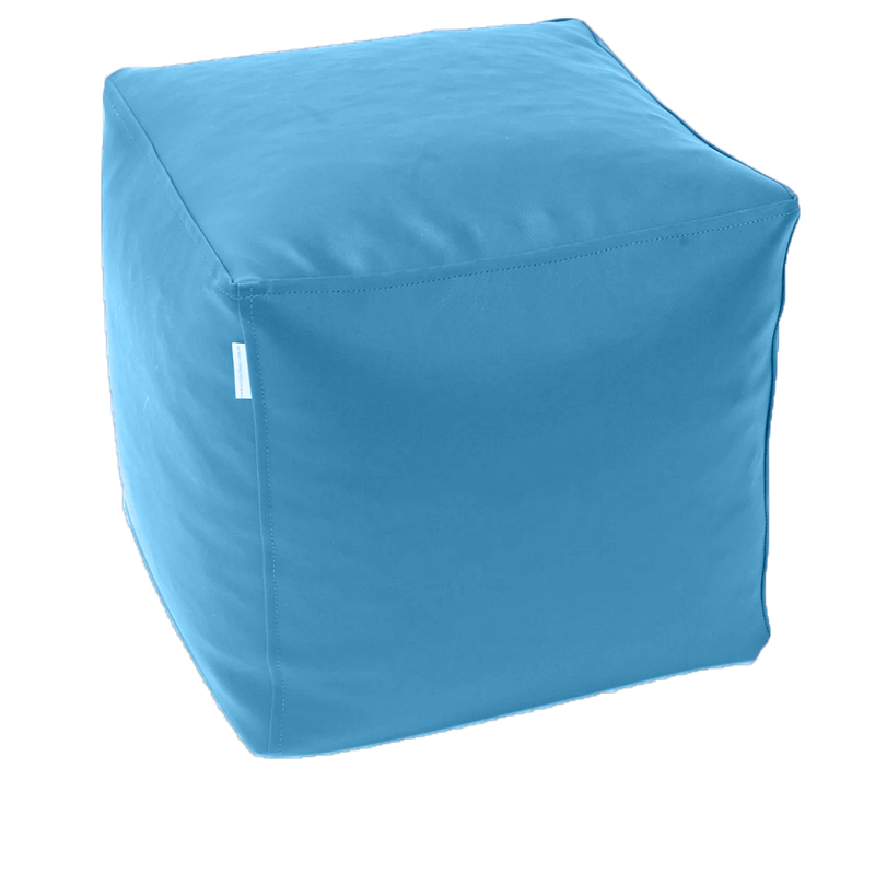 Classic Cube Vinyl Ottoman in Lagoon Blue