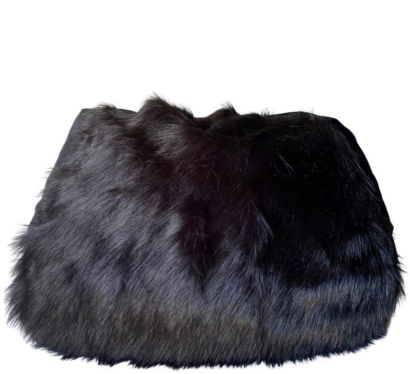 Faux Fur Premium Belgian Long 110mm pile Bean Bag in Black With Mystere Ebony Body