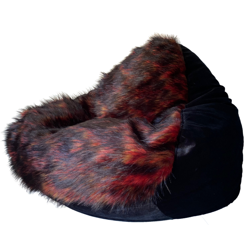 Faux Fur Premium Belgian Lux Pile Bean Bag in Lava With Mystere Ebony Body
