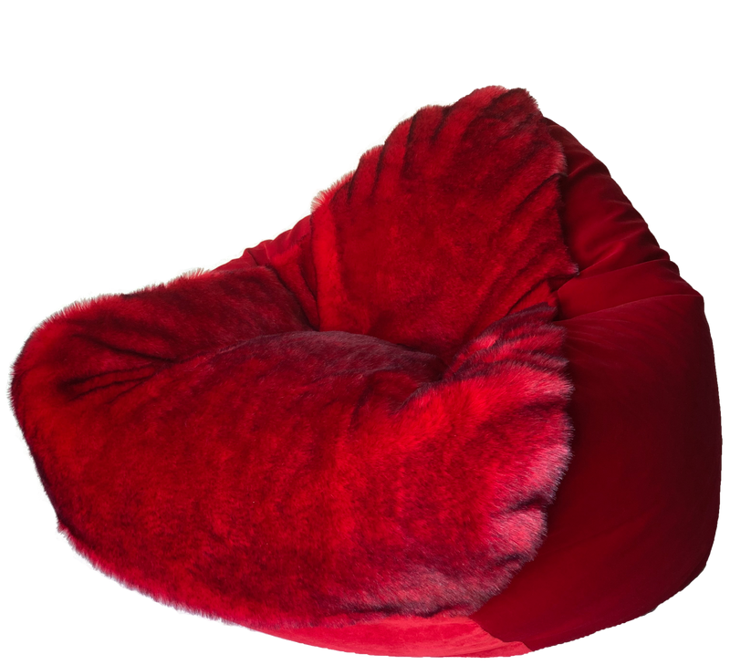 Faux Fur Premium Belgian Lux Pile Bean Bag in Cherry With Mystere Flame Body