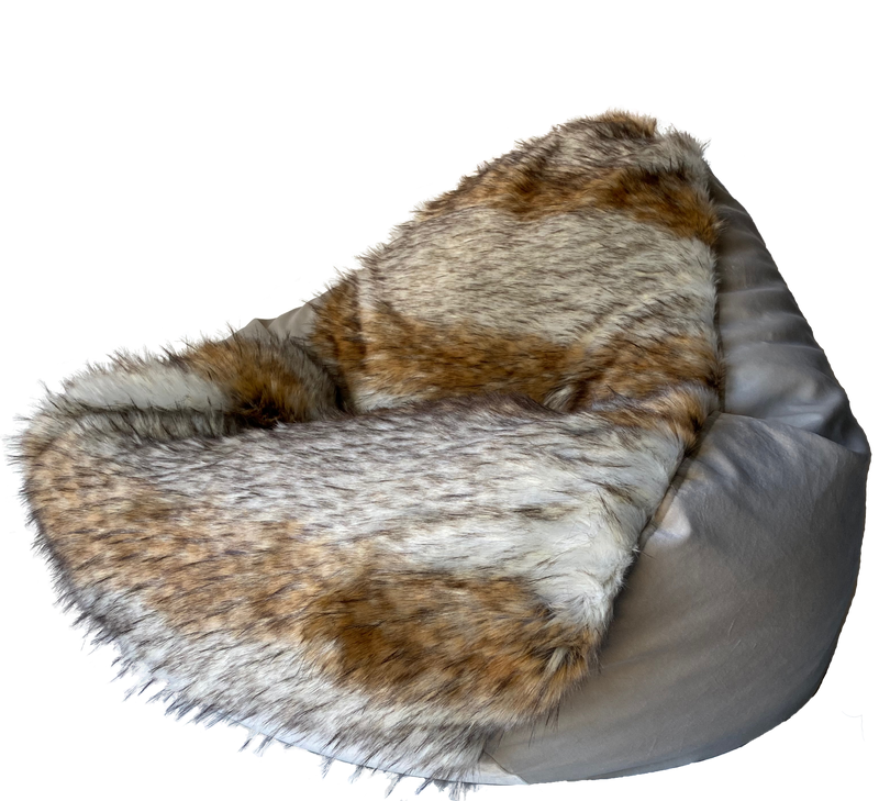 Faux Fur Premium Belgian Lux Pile Bean Bag in Snow Wolf With Mystere Dove Body