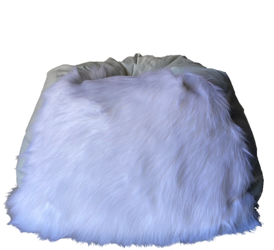 Faux Fur Premium Belgian Long 110mm pile Bean Bag in White With Mystere Snow Body