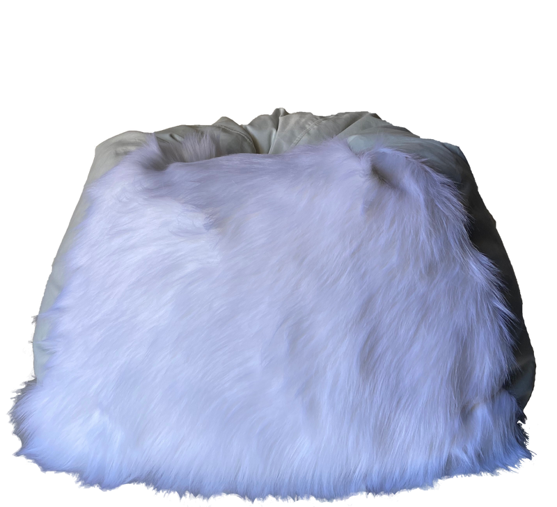 Faux Fur Premium Belgian Long 110mm pile Bean Bag in White With Mystere Snow Body