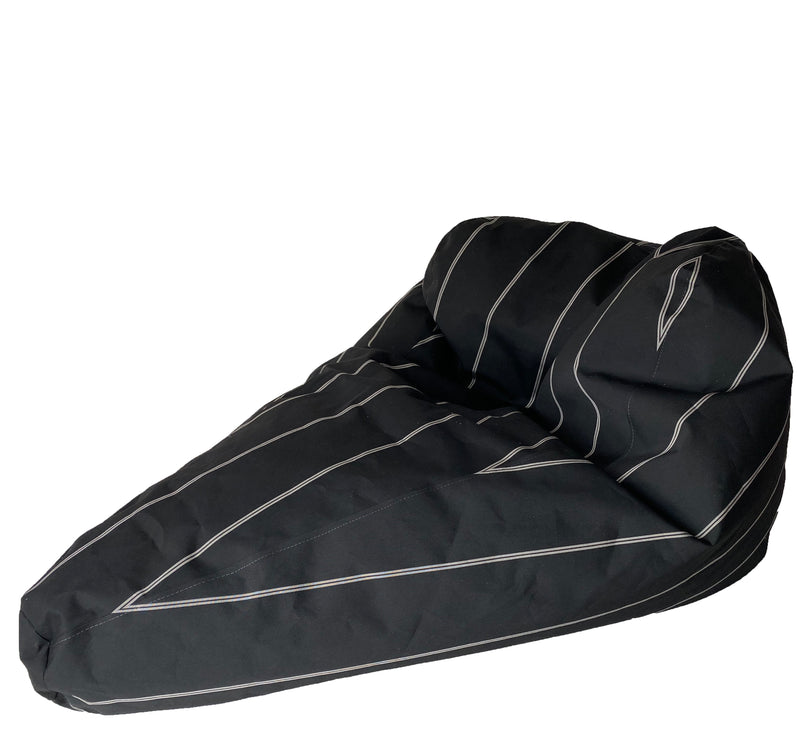 Sunbrella Outdoor Deluxe Vintage Edition Bean Bag In Black and Grey Stripe