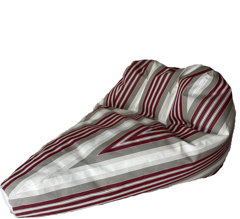 Sunbrella Outdoor Deluxe Vintage Edition Bean Bag in Clay & Off White with Burgandy Stripe