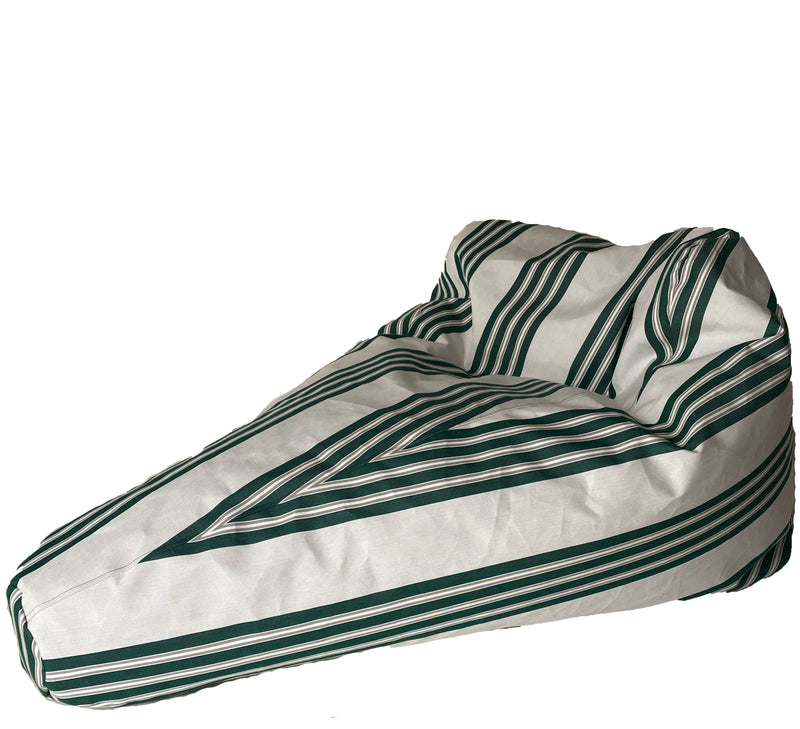 Sunbrella Outdoor Deluxe Vintage Edition Bean Bag in Off White with Bottle Green and Tan Stripe