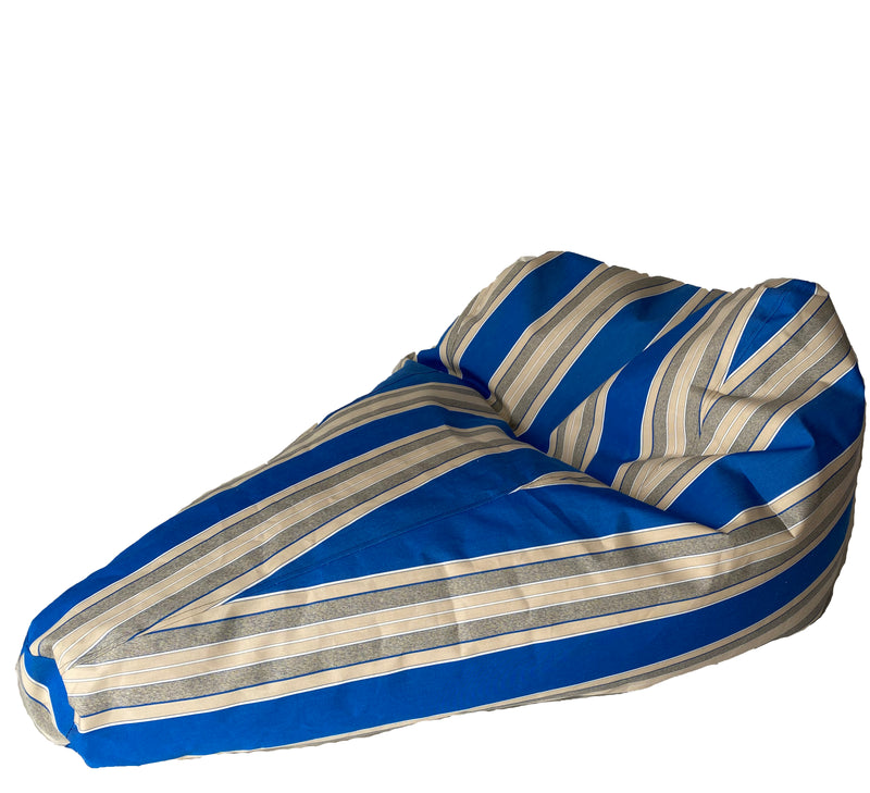 Sunbrella Outdoor Deluxe Vintage Edition Bean Bag In Blue with Tan Stripe